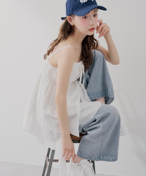 Reika08121005ページ キャミソール チュニック 白黒セット continuer de NICE CLAUP ブラウス シャツ レースアップキャミ