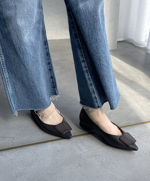 「LE TALON」 フラットパンプス 24cm チャコールグレー レディース_画像5