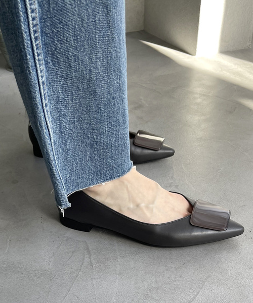 「LE TALON」 フラットパンプス 24cm チャコールグレー レディース_画像6