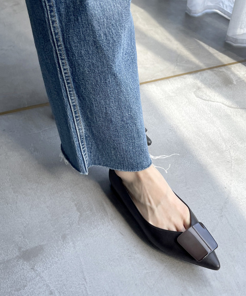 「LE TALON」 フラットパンプス 24cm チャコールグレー レディース_画像7