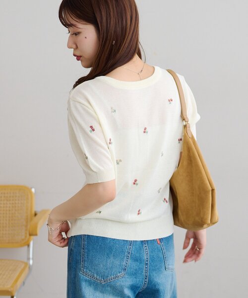 Discoat（ディスコート） カーディガン 半袖 「前後2WAY」花柄刺繍半袖