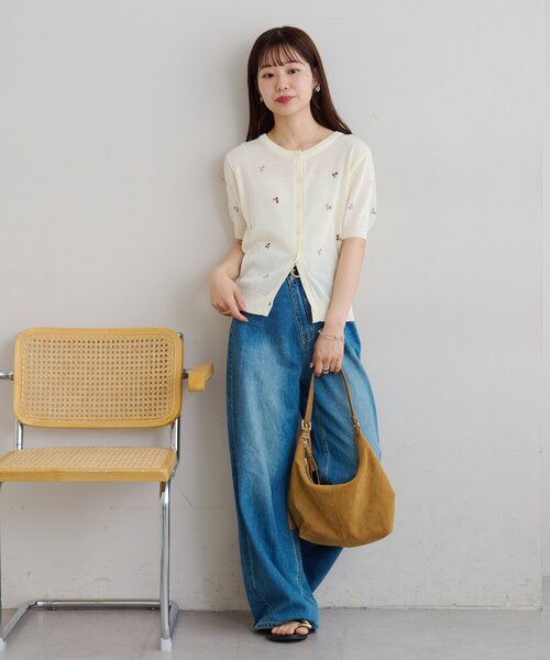 TOCCA 花柄刺繍 半袖カーディガン XS Discoat（ディスコート） カーディガン 半袖 「前後2WAY」花柄刺繍半袖
