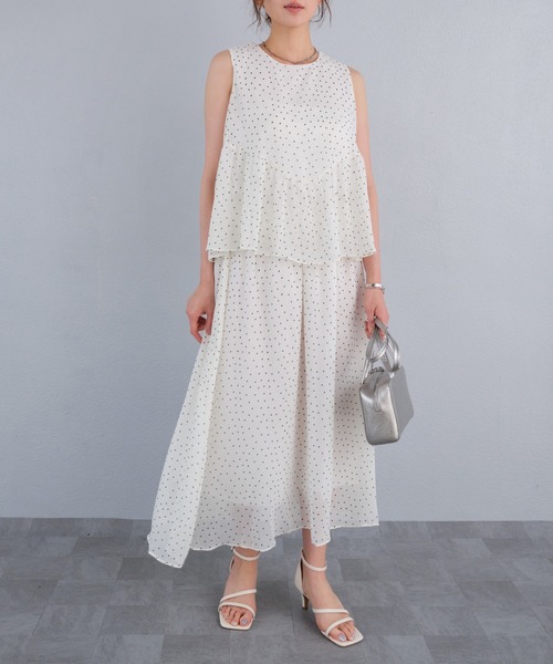 murea ワンピース ドット柄シアーノースリーブセットアップ風