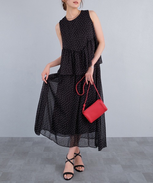 murea ワンピース ドット柄シアーノースリーブセットアップ風