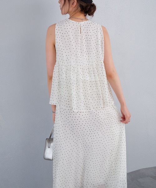 murea ワンピース ドット柄シアーノースリーブセットアップ風