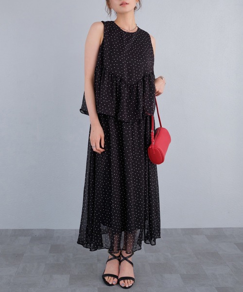 murea ワンピース ドット柄シアーノースリーブセットアップ風