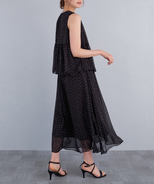 murea ワンピース ドット柄シアーノースリーブセットアップ風