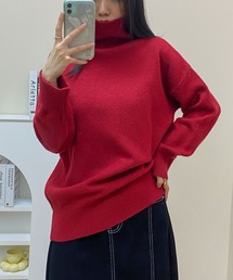 ハイネックルーズイレギュラートップス ニット セーター ハイネック ルーズニットトップス レディース