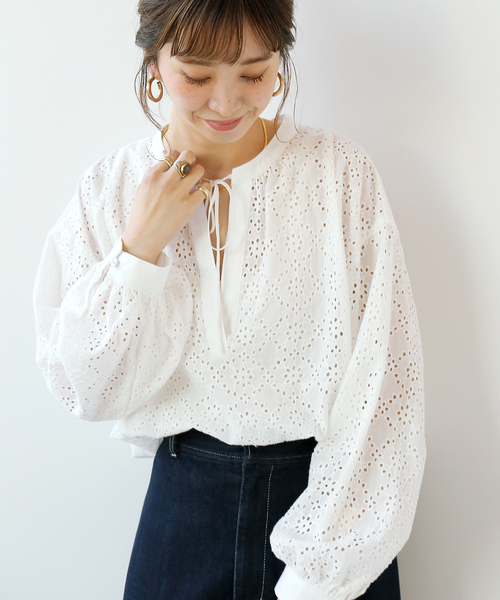 Simplicite（サンプリシテ） シャツ ブラウス レース刺繍スキッパー