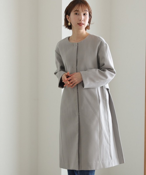 ElegChic ノーカラーコート コート 後 プリーツ コート レディース