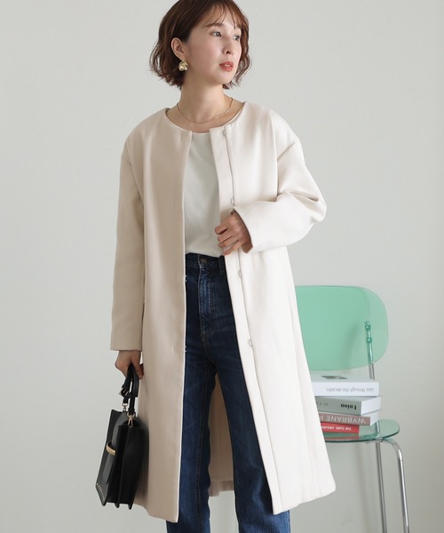 ElegChic ノーカラーコート コート 後 プリーツ コート レディース