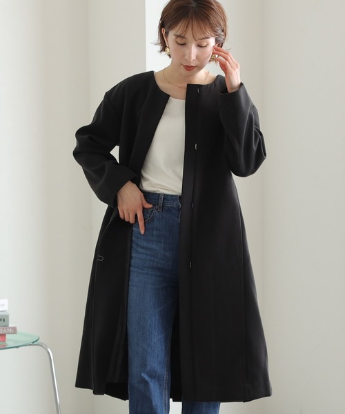 ElegChic ノーカラーコート コート 後 プリーツ コート レディース ElegChic ノーカラーコート コート 後 プリーツ コート レディース