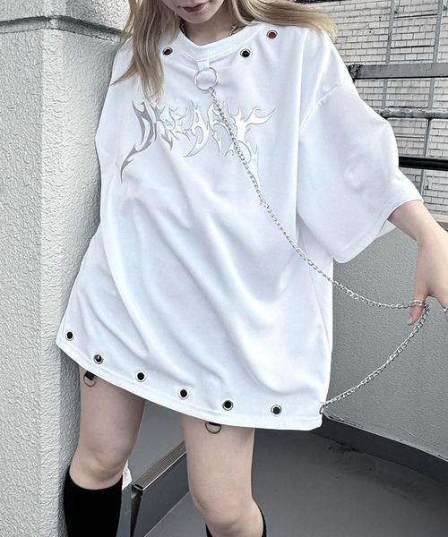 MAROCORE tシャツ チェーン付きメタルロゴ トライバルプリント ビッグ