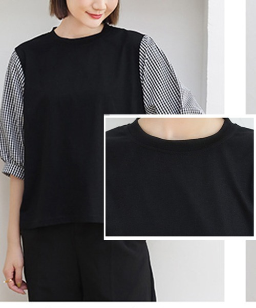 COO+i（クーイ） tシャツ 異素材ドッキングカットソー レディース