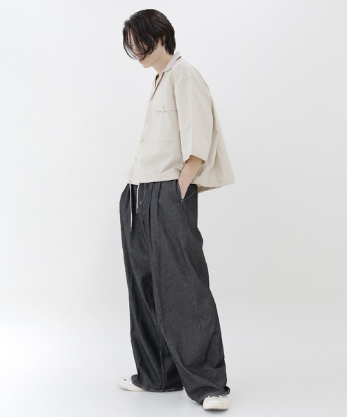 minsobi ジーンズ 薄手デニムワイドスラックス ツータックワイド