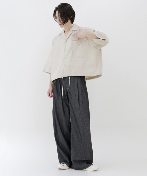 minsobi ジーンズ 薄手デニムワイドスラックス ツータックワイド