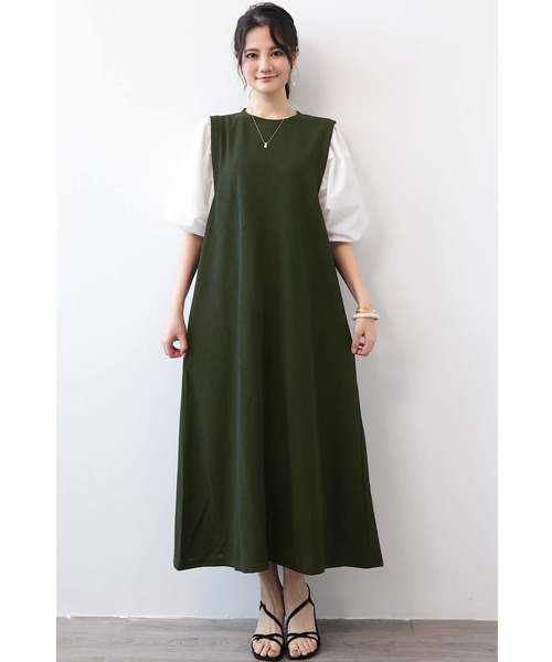 【ミランカ】異素材ドッキングワンピース/試着のみ美品/半袖/ロングワンピース ミランカ】異素材ドッキングワンピース/試着のみ美品/半袖