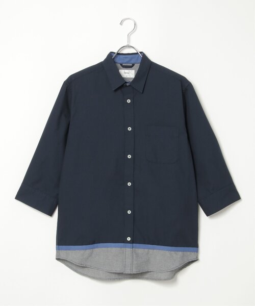 るか出品 ikka シャツ 7分袖オックス裾切り替えシャツ メンズ : ZOZOTOWN