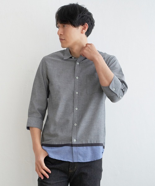【ESSAY】7分袖シャツ　サイズМ ikka シャツ 7分袖オックス裾切り替えシャツ メンズ : ZOZOTOWN
