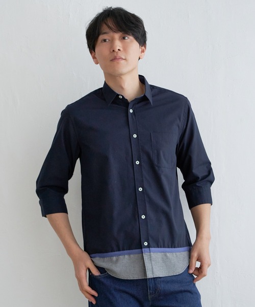 ikka シャツ 7分袖オックス裾切り替えシャツ メンズ : ZOZOTOWN