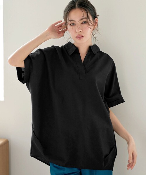 Tiaclasse ブラウス シャツ リネンミックススキッパーシャツ