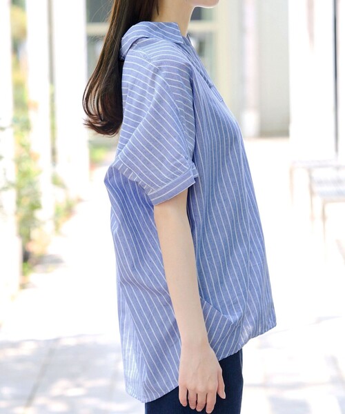 ブラウス シャツ リネン混クルーネックブラウスTシャツ レディース Tiaclasse ブラウス シャツ リネンミックススキッパーシャツ