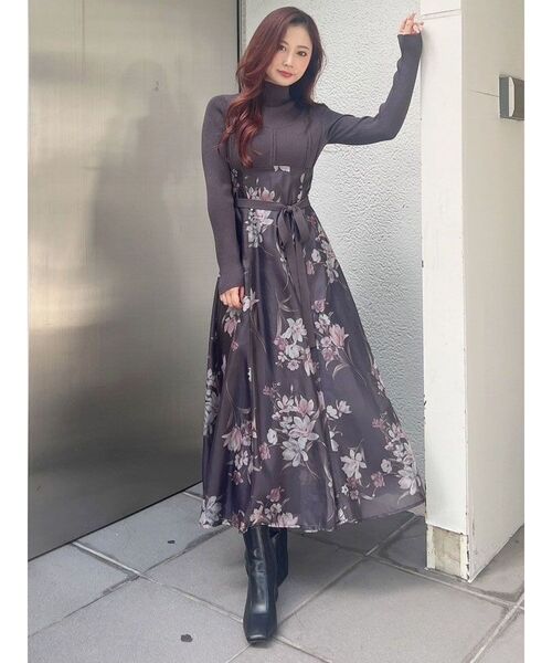 MERCURYDUO 花柄ワンピース MERCURYDUO ワンピース パイピングフラワー花柄ワンピース