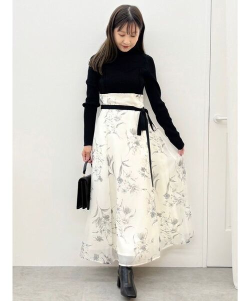 ワンピース フラワードッキングコルセットニットワンピース 花柄  