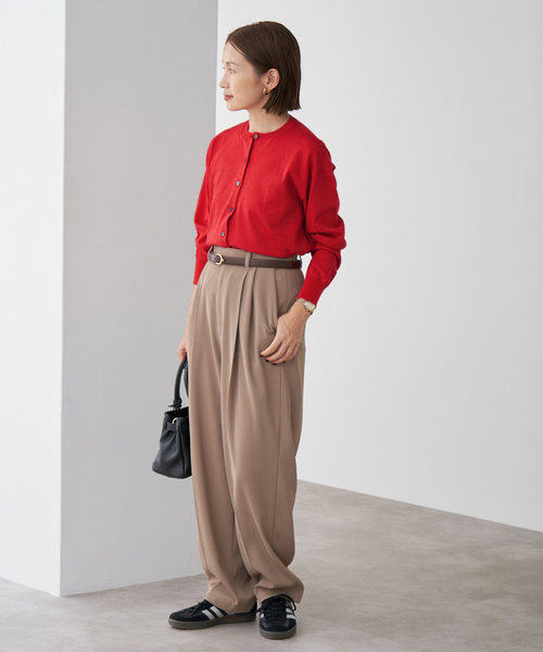 IENA - 美品＊24AW イエナ LEVITA ロングスリーブクルーカーディガン 赤 IENA カーディガン 「WEB限定/追加」LEVITA ロングスリーブ