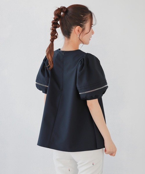 【新品未使用】Fit more はしごレース袖Aラインブラウス ピンク Fit more ブラウス シャツ はしごレース袖Aラインブラウス
