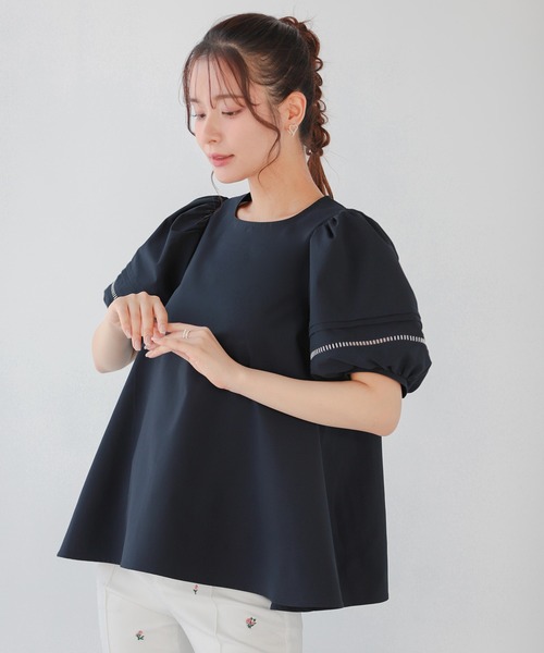 【新品未使用】Fit more はしごレース袖Aラインブラウス ピンク Fit more ブラウス シャツ はしごレース袖Aラインブラウス