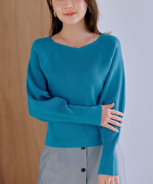ニット セーター フォルムスリーブリブニット 「低身長・小柄女性」 レディース ニット セーター フォルムスリーブリブニット 「低身長・小柄