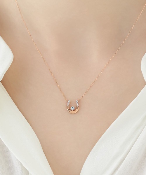 Canal ４℃ 3月誕生石 K10ピンクゴールドネックレス 馬蹄 アクアマリン Canal 4℃｜【3月誕生石】K10ピンクゴールド 馬蹄 ネックレス