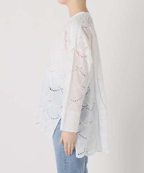 ヌキテパ NE QUITTEZ PAS! 23SS Cotton Voile Dot Hemla Blouse ブラウス 刺繍 レース 長袖 ホワイト /DF ■OS ■SH レディース ヌキテパ NE QUITTEZ PAS! 23SS Cotton Voile Dot Hemla Blouse