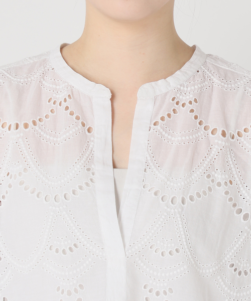 ヌキテパ NE QUITTEZ PAS! 23SS Cotton Voile Dot Hemla Blouse ブラウス 刺繍 レース 長袖 ホワイト /DF ■OS ■SH レディース Spick＆Span ブラウス シャツ ne Quittez pas / ヌキテパ COTTON