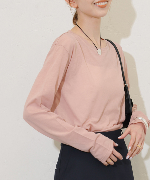 JOURNAL STANDARD クルーネックシアーロングTシャツ　ピンク ジャーナルスタンダード JOURNAL STANDARD 《追加》クルーネック