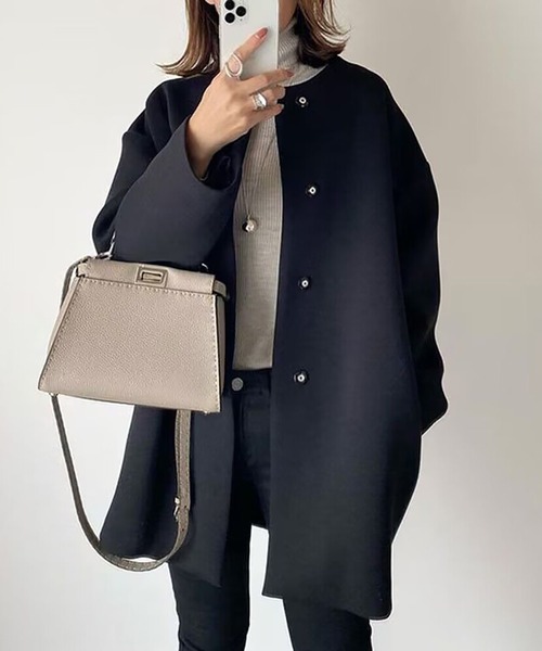 「Doula Doula」 ノーカラーコート M ベージュ レディース_画像3