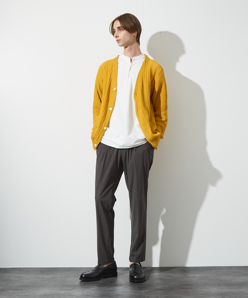 【イエロー】【メッシュニット】ドライタッチ 比翼 カーディガン / シアーカーディガン メッシュニット】ドライタッチ 比翼 カーディガン / シアー