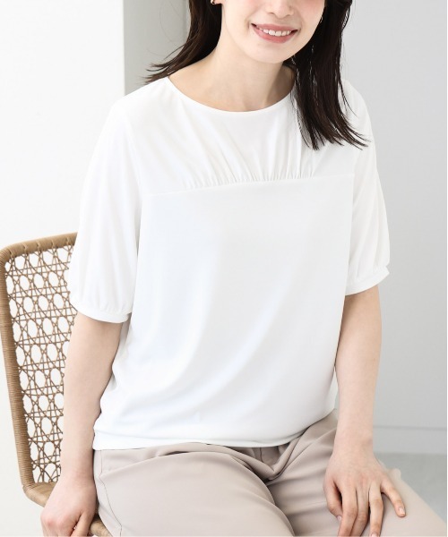 tシャツ ギャザーデザインカットソー/接触冷感・UVカット/洗える/WEB限定サイズあり レディース
