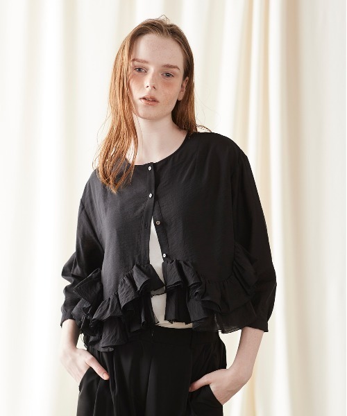 Marilyn Moon 2wayシアースパイラルラッフルブラウス Marilyn Moon ブラウス シャツ 2wayシアースパイラルラッフル