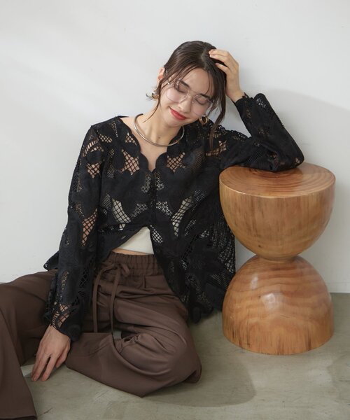 美品✨Merlette　レース　ジャケット　黒　総レース　定価8万 grove ジャケット テーラードジャケット 刺繍レースショート