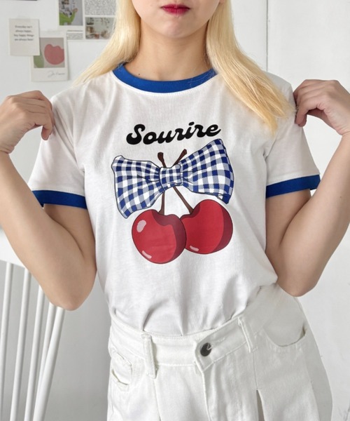 SOLLON.（ソルロン） tシャツ 半袖 チェリーリボン半袖リンガーTシャツ