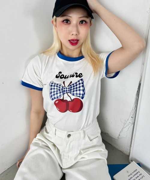 SOLLON.（ソルロン） tシャツ 半袖 チェリーリボン半袖リンガーTシャツ