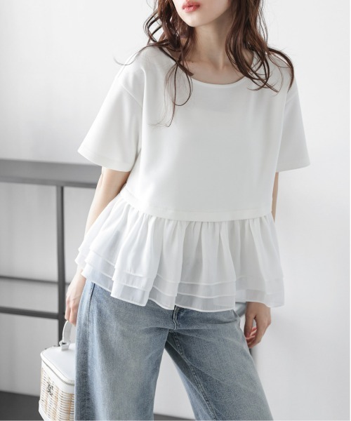 新品未使用！オーガンジーフリルドッキングプルオーバー　アイボリー La-gemme tシャツ オーガンジーフリル ドッキングプルオーバー