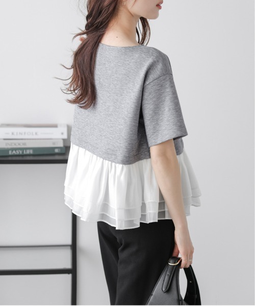 新品未使用！オーガンジーフリルドッキングプルオーバー　アイボリー La-gemme tシャツ オーガンジーフリル ドッキングプルオーバー