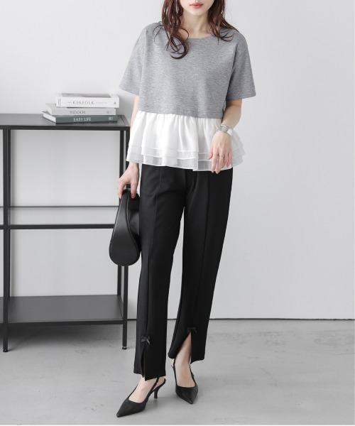 La-gemme tシャツ オーガンジーフリル ドッキングプルオーバー