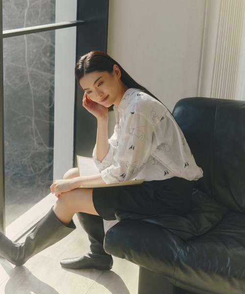 ブラウス シャツ Embroidered Cat Linen Shirt / キャットリネンシャツ レディース メンズ JNBY ブラウス シャツ Embroidered Cat Linen Shirt / キャット