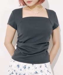 tシャツ SQUARE NECK CUT TOPS スクエアネック カット トップス 半袖 夏服 レディース SLY（スライ）の「SQUARE NECK CUT TOPS スクエアネック カット