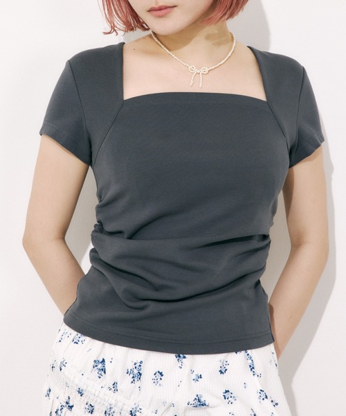 tシャツ SQUARE NECK CUT TOPS スクエアネック カット トップス 半袖 夏服 レディース