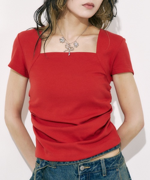 SQUARE NECK CUT トップス　Tシャツ　SLY SLY tシャツ SQUARE NECK CUT TOPS スクエアネック カット
